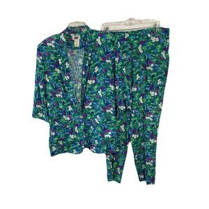 Vintage 80s Tropical Pantsuit Womens Ladies Sz 12 Office Blazer Jacket & Pants